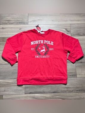 State Of‎ Mine Womens North Pole University  Holiday Christmas Sweatshirt XL Red